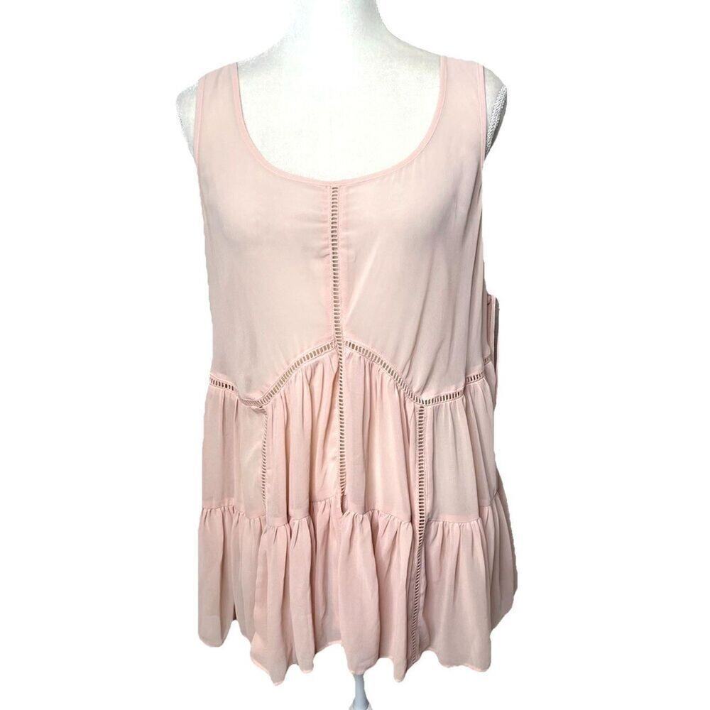 Torrid Size 0 L 12 Chiffon Pink Peplum Top Sheer Tunic Shirt Babydoll Sleeveless